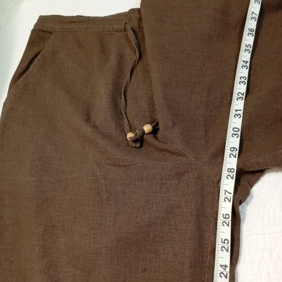 Erika Pants Womens Brown Linen-Blend Relaxed Fit Elastic Waist & Drawstring - Picture 7 of 8